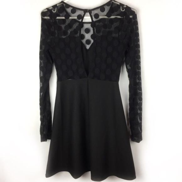 Lulus Polka Dot Mesh Long Sleeve Cute Skater Dress - Picture 8 of 10